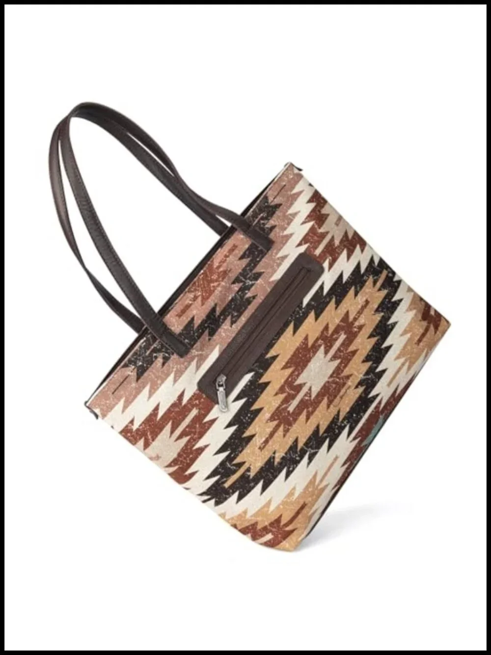 Aztec Print Canvas Tote Bag with Leather Handles for Work & Travel